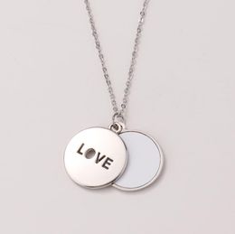 DHL Personalised Round Lovers Necklace Favour Sublimation Blanks LOVE Carved Clavicle Chain DIY Heat Transfer Heart Shaped Hollow Neck Jewellery SN4682