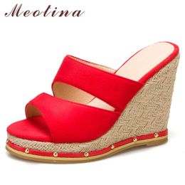 Meotina Slippers Shoes Women Wedges Super High Heel Sandals Espadrille Round Toe Ladies Footwear Summer Blue Size 34-46 Fashion 210608