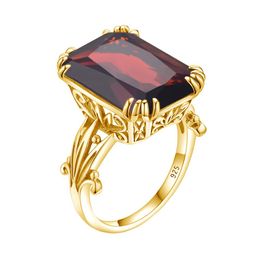 Massive Stone 13*18mm Rectangle Red Garnet Ring Pure Silver 925 Birthstone Trend Party Luxury Gold Plated Women Jewelry Gift Hot
