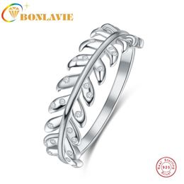 Cluster Rings BONLAVIE Fine Jewellery Vine Leaf Ring With Zircon 925 Sterling Silver Wedding Bands Engagement Women