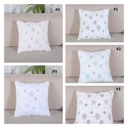 Sequin Throw Pillow Case Christmas Snowflakes 5 Colors Plush Decorative Cushion Cover for Couch Bed Living Room Car Cushion cover T2I53038