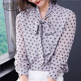 Korean Fashion Women's Clothing Ladies Tops Plus Size Chiffon Polka Dot Bow Shirts Blouse Women 2914 50 210415