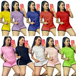 Bulk Womens Sportswear two Pieces Set Tracksuits Summer Women Clothes Short Sleeve Shorts Outfits Top Ladies Pants Suits 2021 Type Selling klw6381