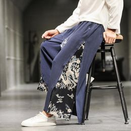 Pantalon pour hommes chinois antique imprimé dragon pantalon homme été mince Hanfu plus taille 5xl jambe large jambe japonaise perd casual Harajuku pantalon