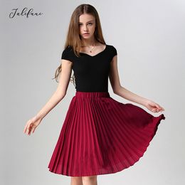Solid Pleated Skirts For Women Summer New Korean Style Knee Length High Waist School Sun Skirt Chiffon Women's Mini Skirt 210415