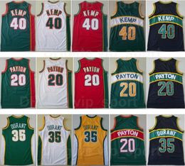 Men Retro Basketball Shawn Kemp Jersey 40 Gary Payton 20 Kevin Durant 35 Throwback Team Color Green Yellow White Red Black For Sport Fans Breathable Vintage