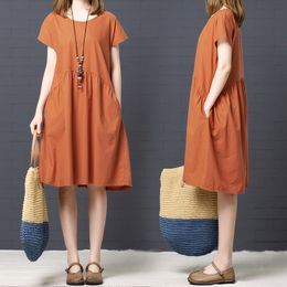 Short Sleeve Soft Cotton Linen Loose Summer Dress Plus Size Women Casual Dresses 2021 Lady Female vestidos