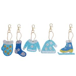 5pcs happy new year Blue series hat gloves new 5D Diamond Painting Cartoon Keychain DIY Set Diamond Embroidery Christmas Gift
