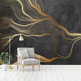 Custom Geometric Pattern Abstract Golden Lines Art Murals Hotel Sofa TV Background Wallpaper