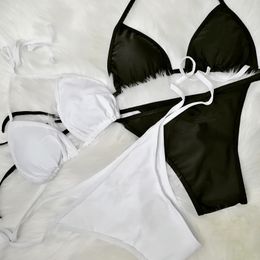 Beach Bathing Suits Designer Solid Bikini 2023 Embroidery Black White Two Pieces Suits Bandage Sexy Push Up Swimsuit Brand Swimwear Women XL Female Maillot de bain