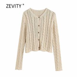 women fashion Jacquard mesh hollow out knitting casual short sweater ladies long sleeve cardigan thin sweater tops S337 210603