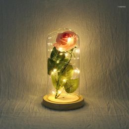 Rose In Glass Dome With LED Light Wooden Base Flower Black For Mother's Day Valentines Gift1