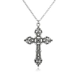 Vuntage Christ Baroque Cross Pendant Necklace Bohemian Style with Chain for Gift