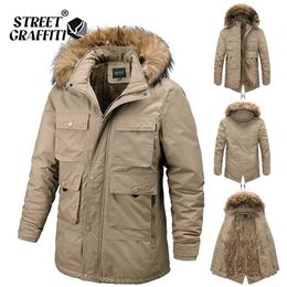 Men Winter Casual Thick Warm Cotton Parkas Autumn Windproof Vintage Quality Jacket Coats Fur Collar Fashion Hat Parka Male 211104