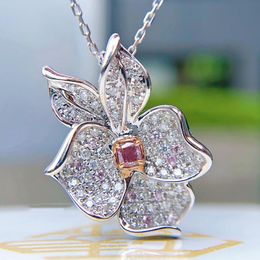 small crystal flowers Canada - Small Square Pink Crystal Necklace White Zircon Full Stone Flower Necklaces For Women Bridal Jewelry Silver Color Chain Pendant
