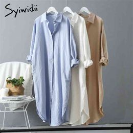 Syiwidii Woman Long Shirt Dress Cotton Korean Fashion Clothing White Plus Size Big Shirt Dresses Spring Long Sleeve Loose 210409