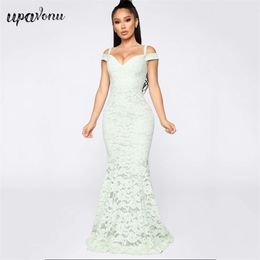 Free Women's Summer Lace Mermaid Long Dress Sexy Card Shoulder Short Sleeve Bodycon Club Party es 210524