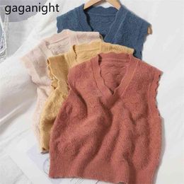 Spring Autumn Women Sweet Knitted Vest Sleeveless Fashion Girls Outwear Tops Vests Chic Students Solid Tanks 210601