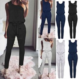 Women's Jumpsuits & Rompers Women Sleeveless Jumpsuit Casual Loose Trousers Fashionable Summer Black Combinaison Long Leg Pants Bodysuit Wit