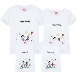 Mother Father Son Daughter Kids Baby Short Sleeves Cartoon Printing T-shirt Family Look Matching Outfits Clothes 210521