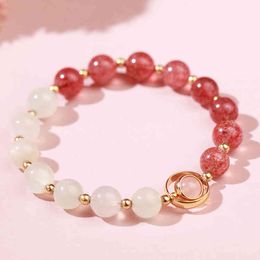 Moonstone Beaded Bracelet Strawberry Quartz Zooying Pink DHL & UPS & Fedex Bracelets, Bangl Stone , Rhintone