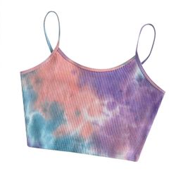 Women Fashion Tie Dye Print Tank Vest Summer Sleeveless Sexy Crop Tops Ribbed Knitted Tunic Leisure Basic Bodycon Bra Camis 210607