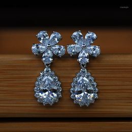 Stud Small Fresh Flower Crystal Earrings Long Paragraph Simple Super Flash Bride Ear Jewelry