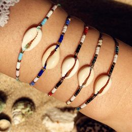 Colourful Seed Beads Natural Shell Charm Bracelet Bohemian Style Jewellery Adjustable Bracelets for Gifts