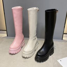 Boots Shoes Women 2021 Round Toe Sexy Thigh High Heels Winter Footwear Zipper Clogs Platform Rock Over-the-Knee St