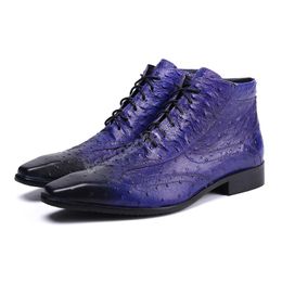 Purple Formal Prom Lace Up Dress Shoes Wedding Short Boots Plus Size Party Leather Boots Nightclub Fashion Men Oxfords Boots