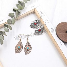 Ethnic Vintage Leaf Earrings For Women Statement Hollow Blue Red Tiny Beads Wrap Geometric Boho Drop Earrings Pendientes Mujer