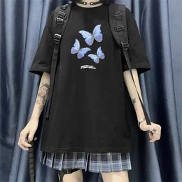 Korean Version of Harajuku Style Short-sleeved t shirt Gothic Clothing Retro Butterfly Y2k Street Aesthetics tee