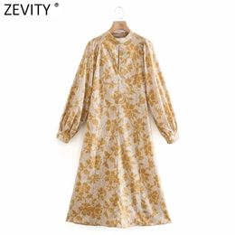 Women Vintage Stand Collar Floral Print Casual Slim Midi Dress Female Chic Sexy Backless Summer Party Vestido DS8135 210416