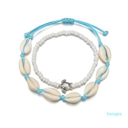 Shell Anklets 2 pieces set for Girl Woven Natural Shells Hawaiian Style Casual Hand Beach Seashell Anklets