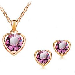 Earrings & Necklace Fashion Jewellery 2 Piece Set All-match OL Simple Crystal Heart Bridal