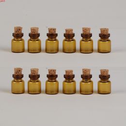 13*18*6mm 0.6ml Mini Brown Glass Bottles With Cork Empty Tiny Vials Jars Small Gift Bottle 100pcs/lot Free Shippinghigh qty