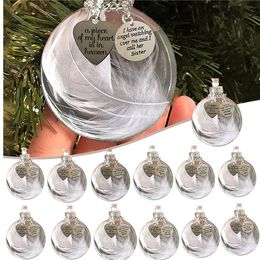 Memorial Ornament Christmas Clear Feather Ball, A Piece of My Heart is in Heaven 6/8cm Plastic Ball Christmas Tree Memorial Hanging Pendant