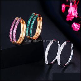 Hoop & Hie Earrings Jewellery Cwwzircons Elegant Green Red Cubic Zirconia Stones 585 Gold Colour Circle Round Ear Rings For Women Drop Delivery