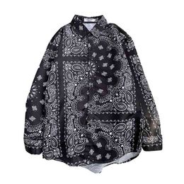 Oversize Men's Shirts Bandana Paisley Harajuku Hip Hop Male Cardigan Long Sleeve Branded Men's Clothing Hawaiian Summer 210705