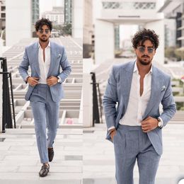 High Quality Summer Formal Tuxedos Beach Slim Fit Business Suits Mens Wedding Prom Party Outfit (Jacket+Pants)