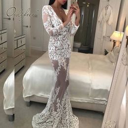 Summer Women Long Party Mermaid Dress Sleeve Sexy Transparent White Lace Maxi Vocation Tunic Beach 210513267L