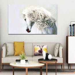 White Horse Sexy Hair Wall Art Canvas Posters Prints Painting Animal Wall Pictures for Living Room Home Decor