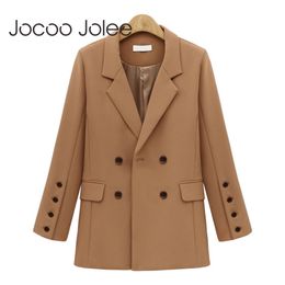 Women Autumn Blazers and Jackets England Long Sleeve Double Breasted Office Suits Female Casual Outwear Tops 210428