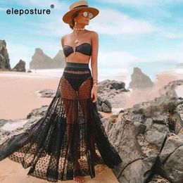 Sexy Transparent Lace Beach Cover Up Women Bikini Dress High Waist Swimsuit Swimwear -s wear 210521