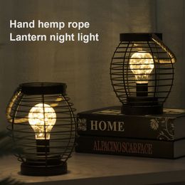 Creative LED Iron Lantern Night Light Portable Battery Powered Table Lamp Home Festive Decor