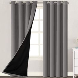 Double Layers Blackout Energy Saving And Noise Reduction Grommet Top Curtains For Bedroom Curtain & Drapes