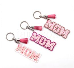 Acrylic Letter MOM Keychain Tassels Key Ring Party Favour Women Handbag Pendant Lady Accessories Keychains For Mother's Day Gift DE195