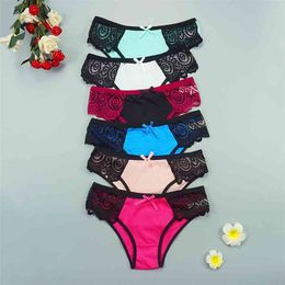 Lace Cotton Brief Panties 6Pcs/lots Sexy Intimate Underwear Lingerie Breathable Woman Bow Panty M-XL Wholesale Knickers 210730