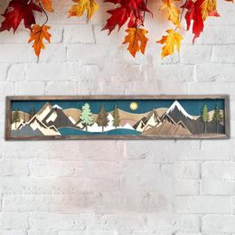 Decorative Objects & Figurines Wooden Mountain Wall Art Sunset Moon View Ornament Beautiful Landscape Painting Home Living Room Top Decorati