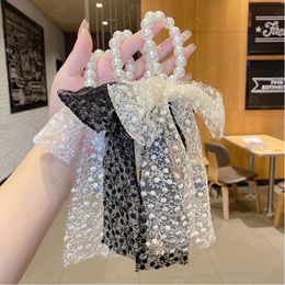 Lace Pearl Hair Rope Butterfly Hair Rubber Band Elegant Knotted Bow Ribbon Headwear Women Hair Ties Accessories